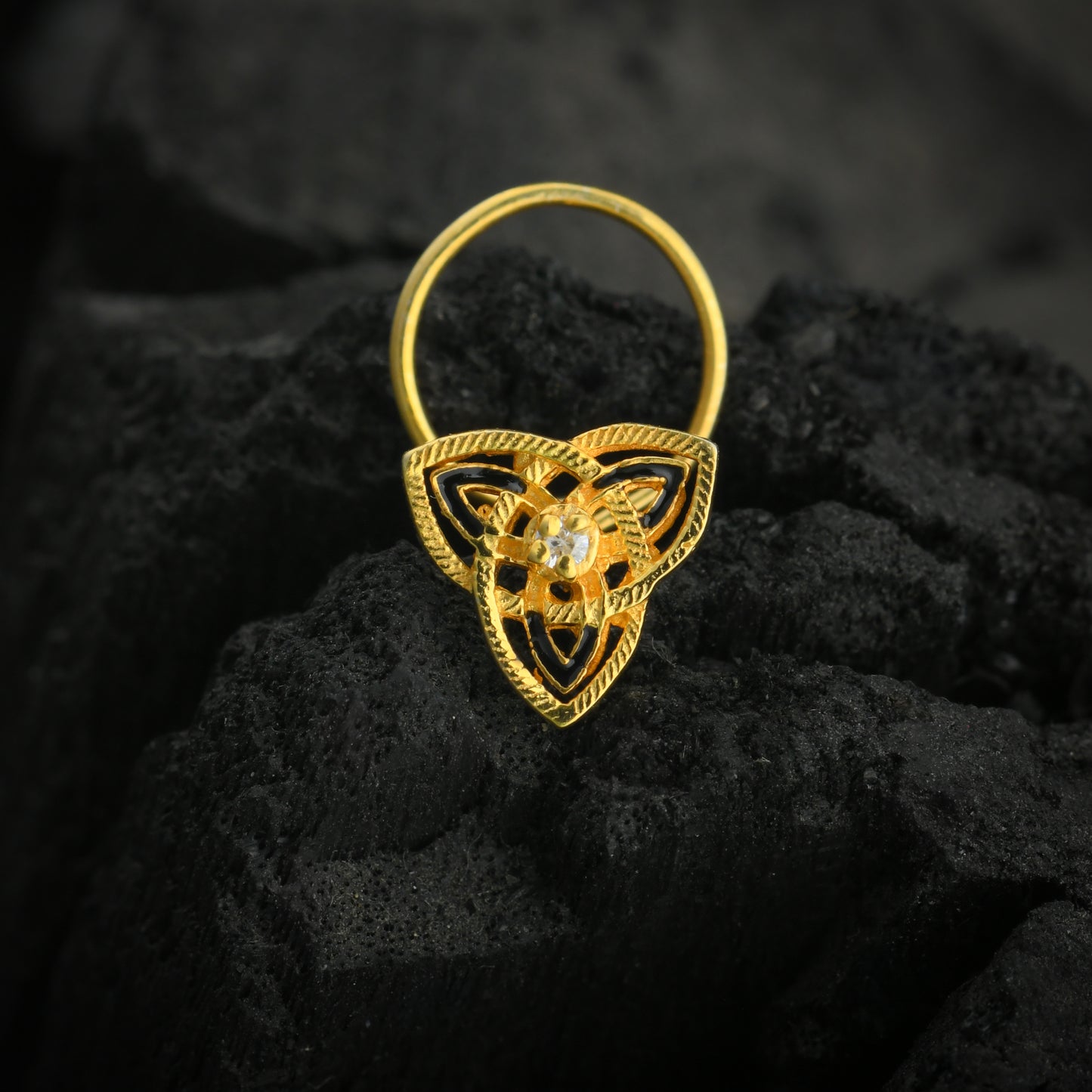 Mystic Triangle Gold Plated Silver Nose Pin
