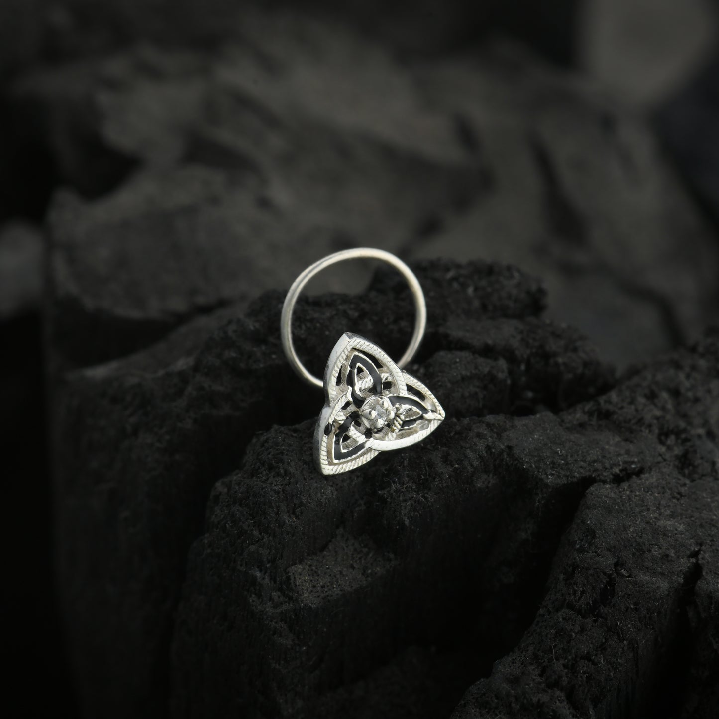 Mystic Triangle Silver Nose Pin