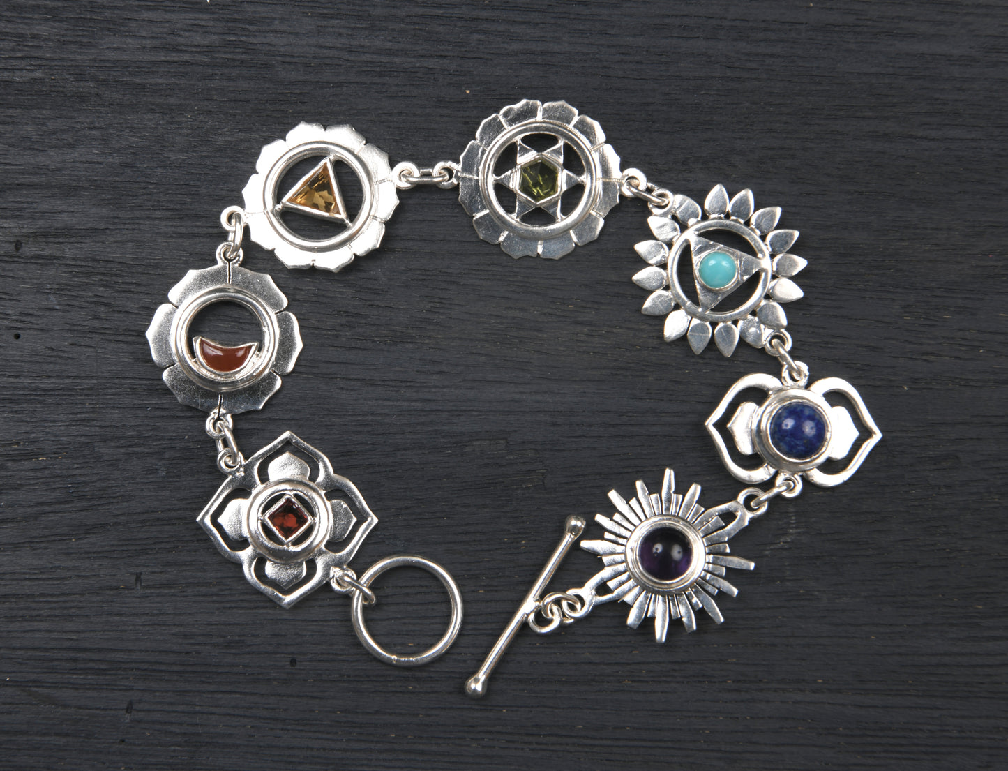 Seven Chakra Silver Bracelet