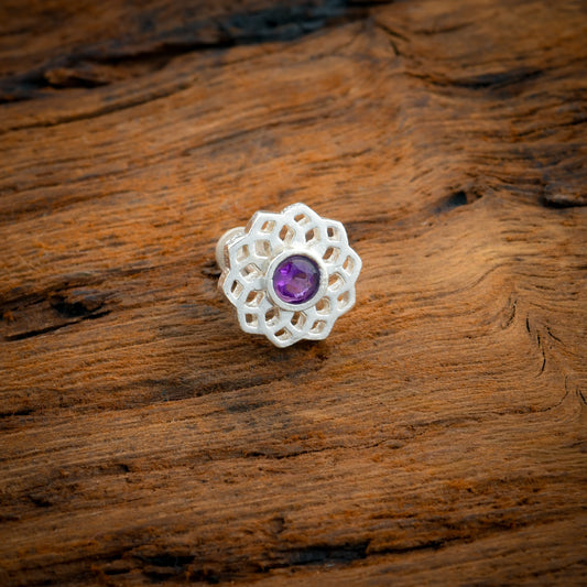 Crown Chakra Silver Nose Pin With Amethyst Stone