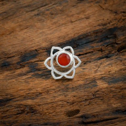 Sacral Chakra Silver Nose Pin With Carnelian