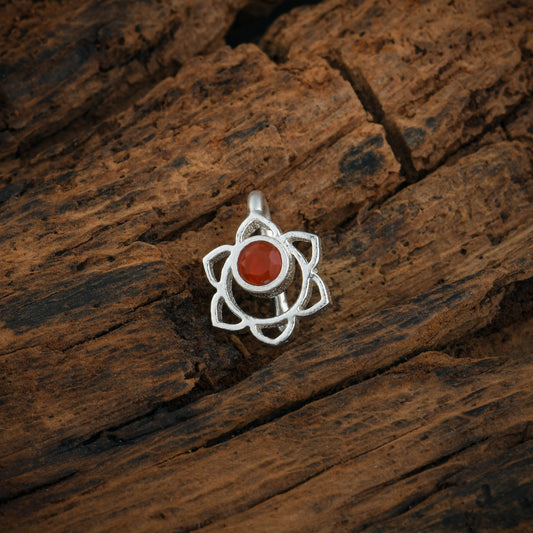 Sacral Chakra Silver Nose Pin With Carnelian