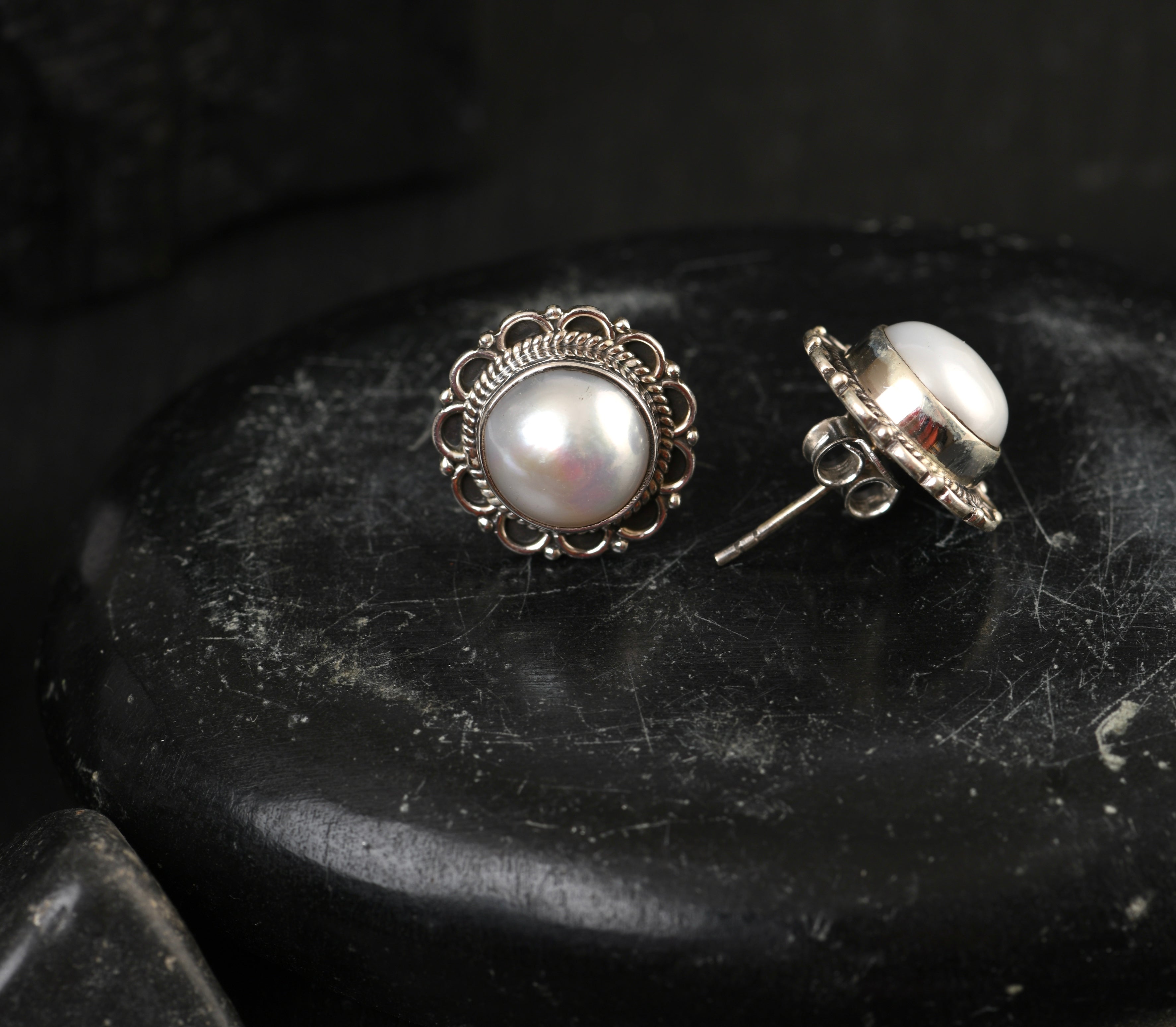 Buy 14K Solid Gold Mabe Pearl Earrings Vintage Pearl Earrings Online in  India  Etsy