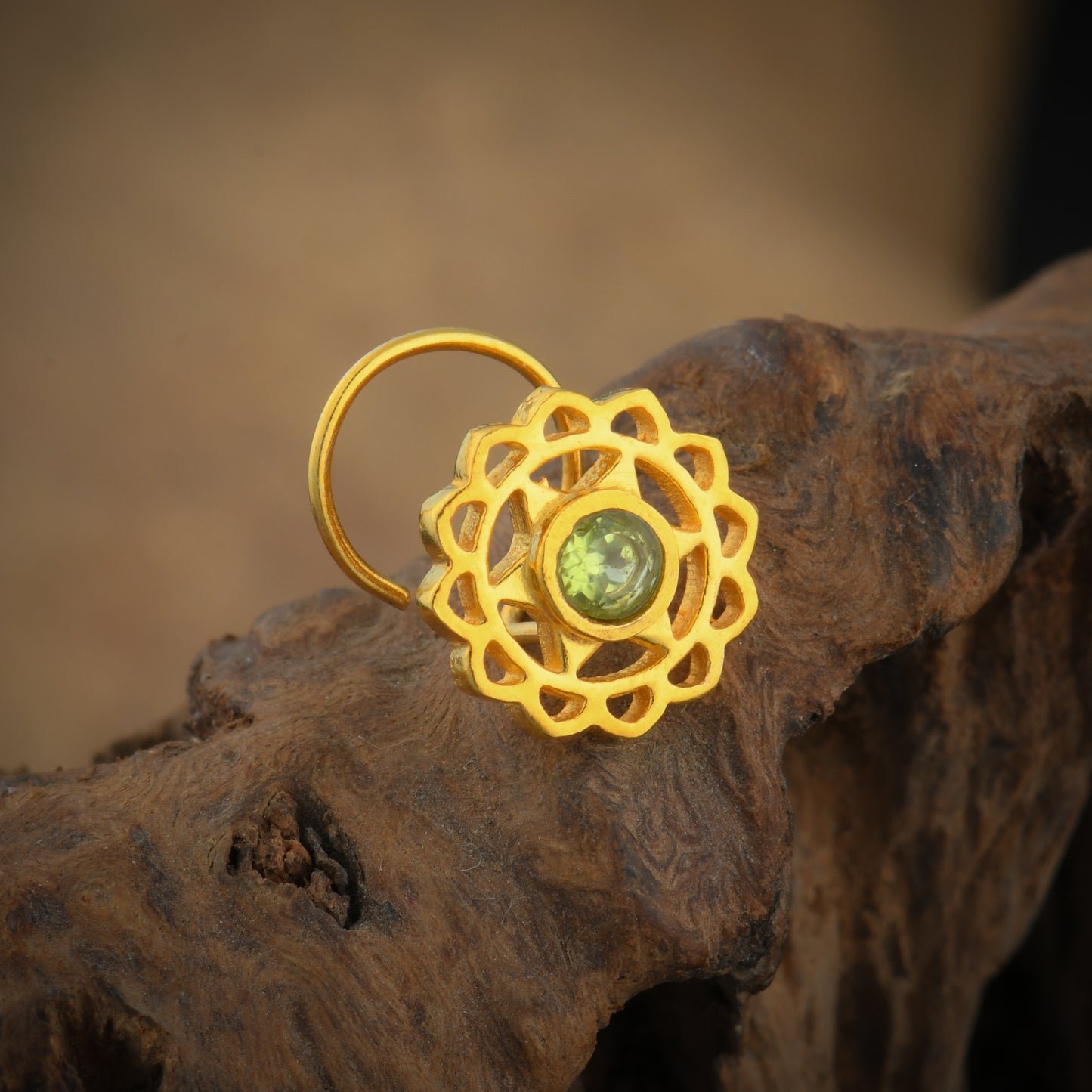 Anahat(Heart) Chakra Gold Plated Silver Nose Pin