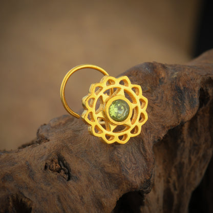 Anahat(Heart) Chakra Gold Plated Silver Nose Pin