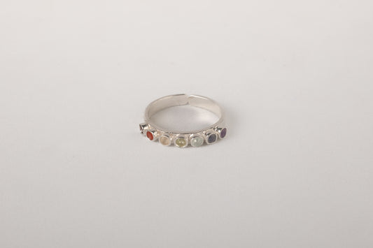 The Rainbow Silver Chakra Stones Ring