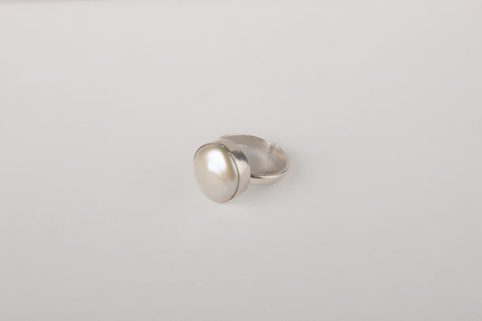 Moonlit Silver Coin Pearl Ring
