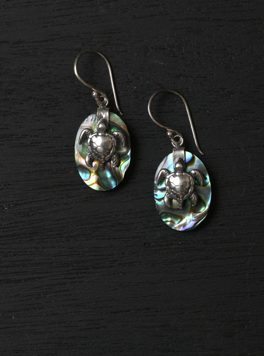 Turtle in the Sea Abalone Earrings