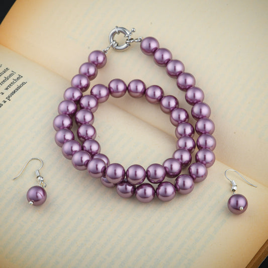 Raspberry Pink Pearls Necklace Set