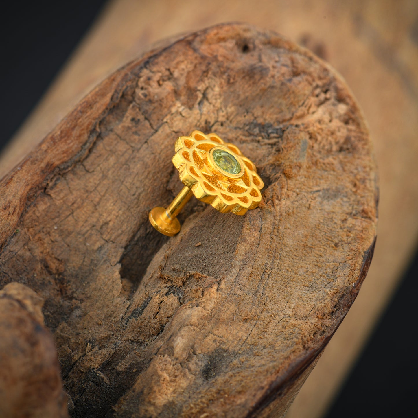 Anahat(Heart) Chakra Gold Plated Silver Nose Pin