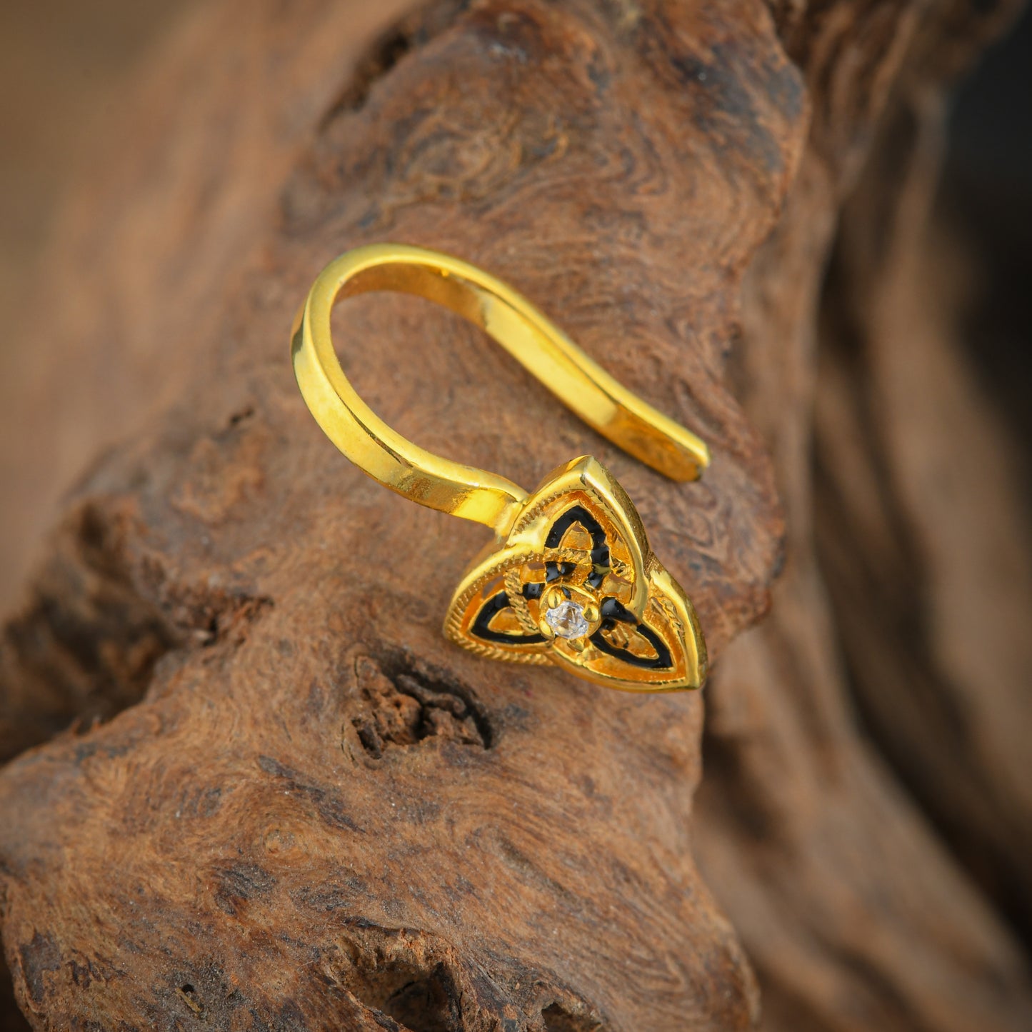 Mystic Triangle Gold Plated Silver Nose Pin