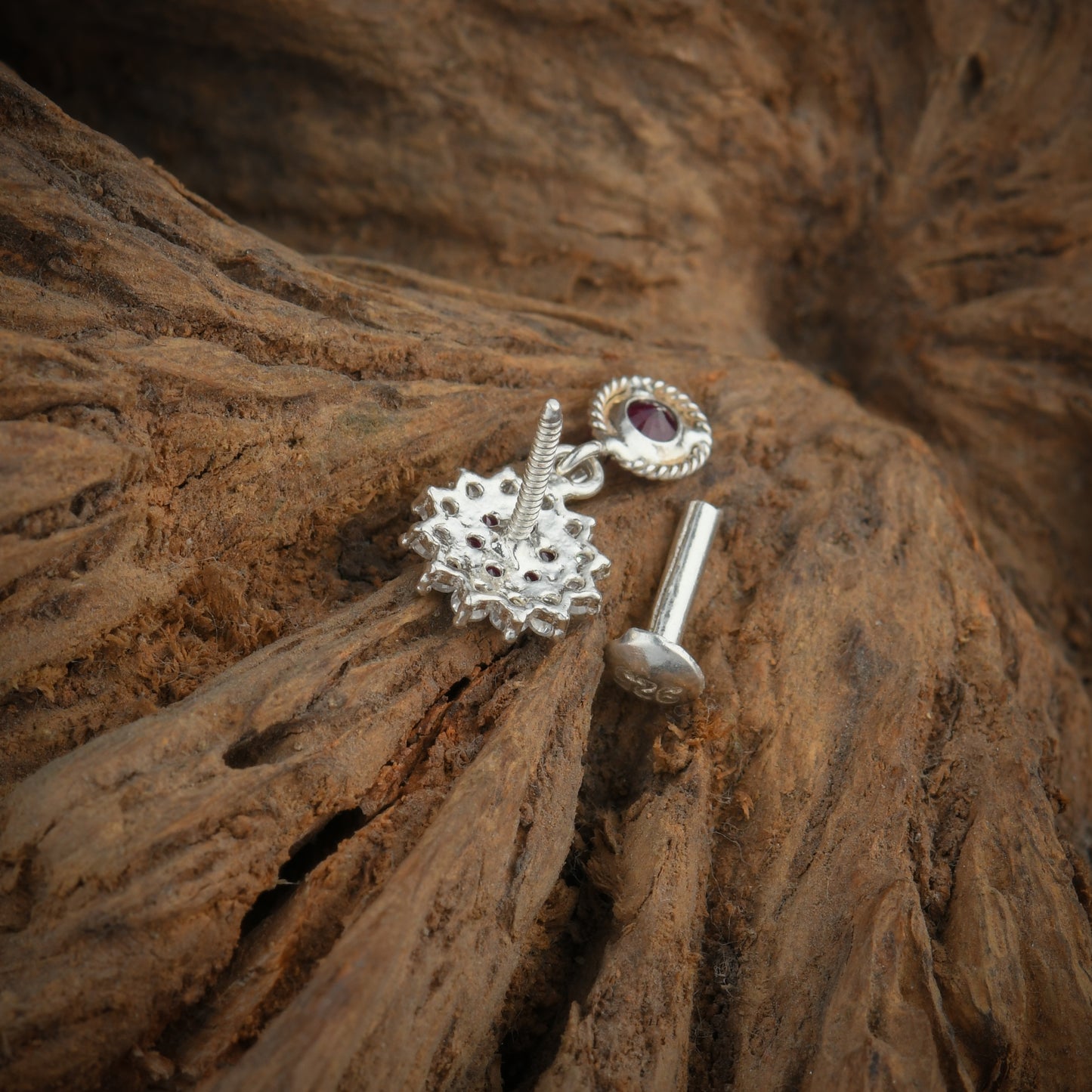 Pink Drop Silver Screw Back Nose Pin