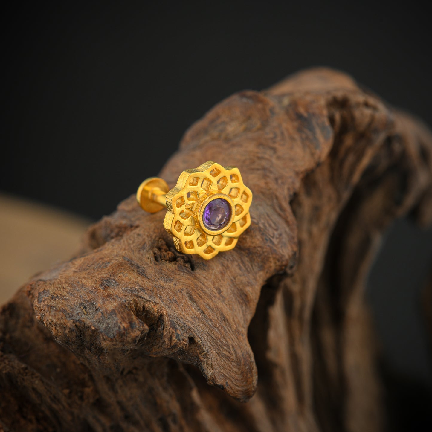 Crown Chakra Gold Plated Silver Nose Pin
