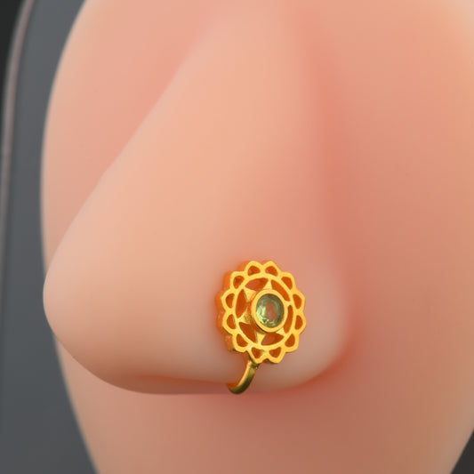 Anahat(Heart) Chakra Gold Plated Silver Nose Pin