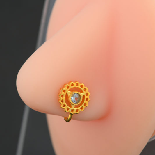 Vishuddhi Chakra Gold Plated Silver Nose Pin