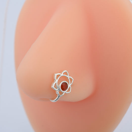 Sacral Chakra Silver Nose Pin With Carnelian