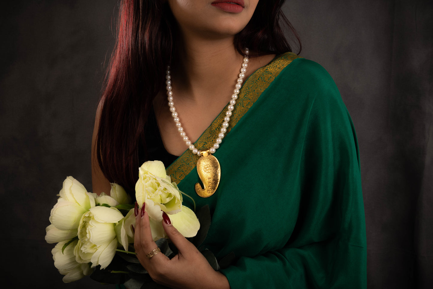 The Paisley Gold Plated Silver Pearl Necklace