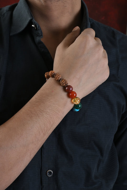 Rudraksha And Chakra Stones Bracelet