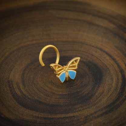 "Adonis Blue" Butterfly Gold Plated Silver Nose Pin