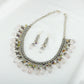 Faceted Rose Quartz Drops Floral Silver Chain Necklace Set