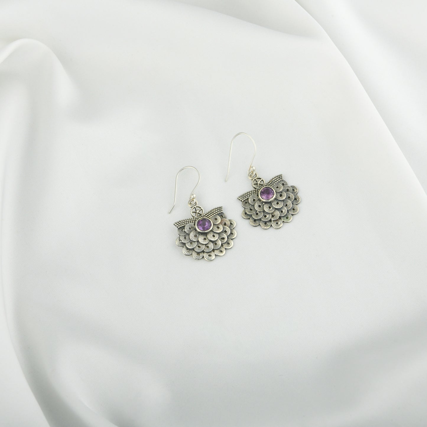 Faceted Amethyst Necklace With Filigree Earrings