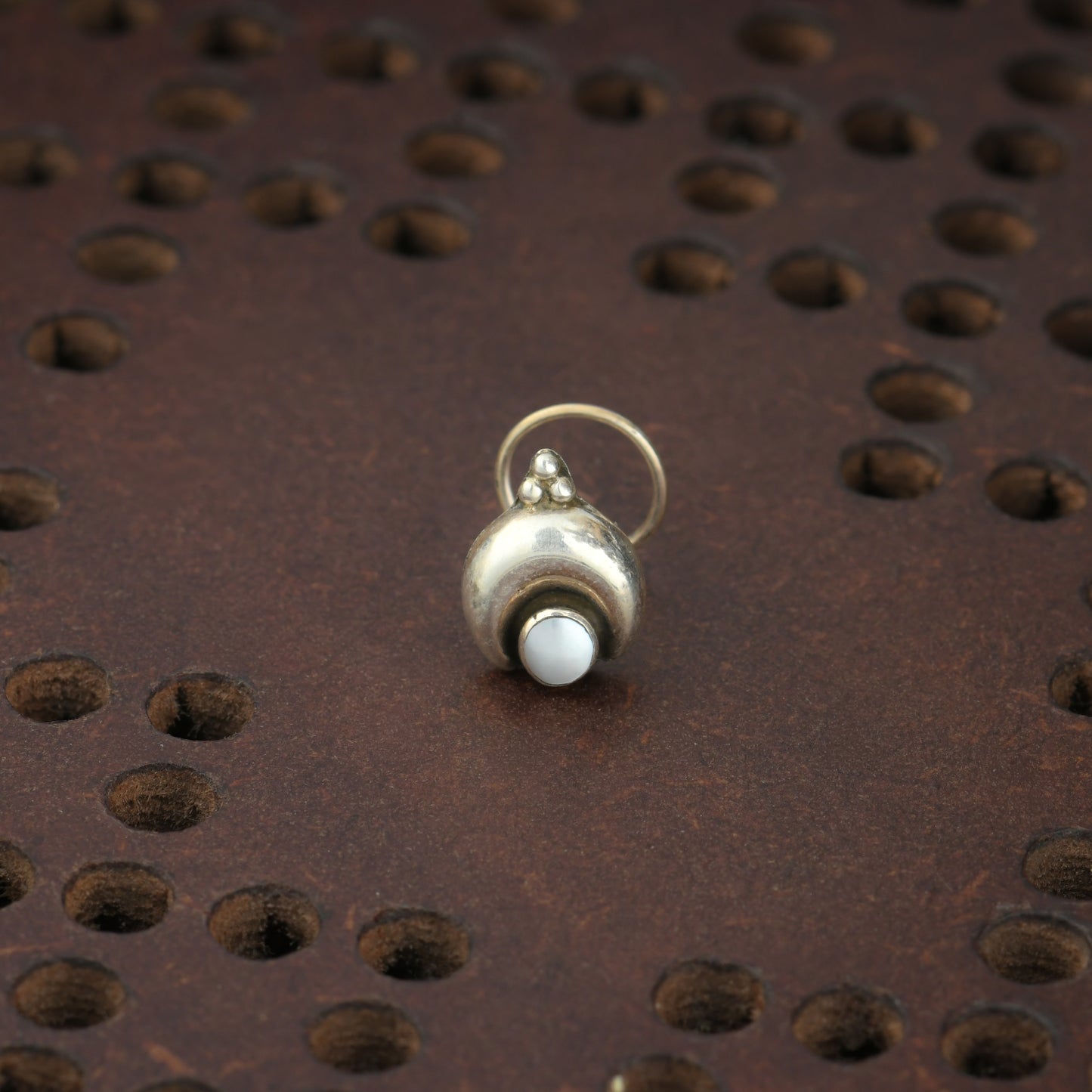 Crescent Moon Pearl Silver Nose Pin