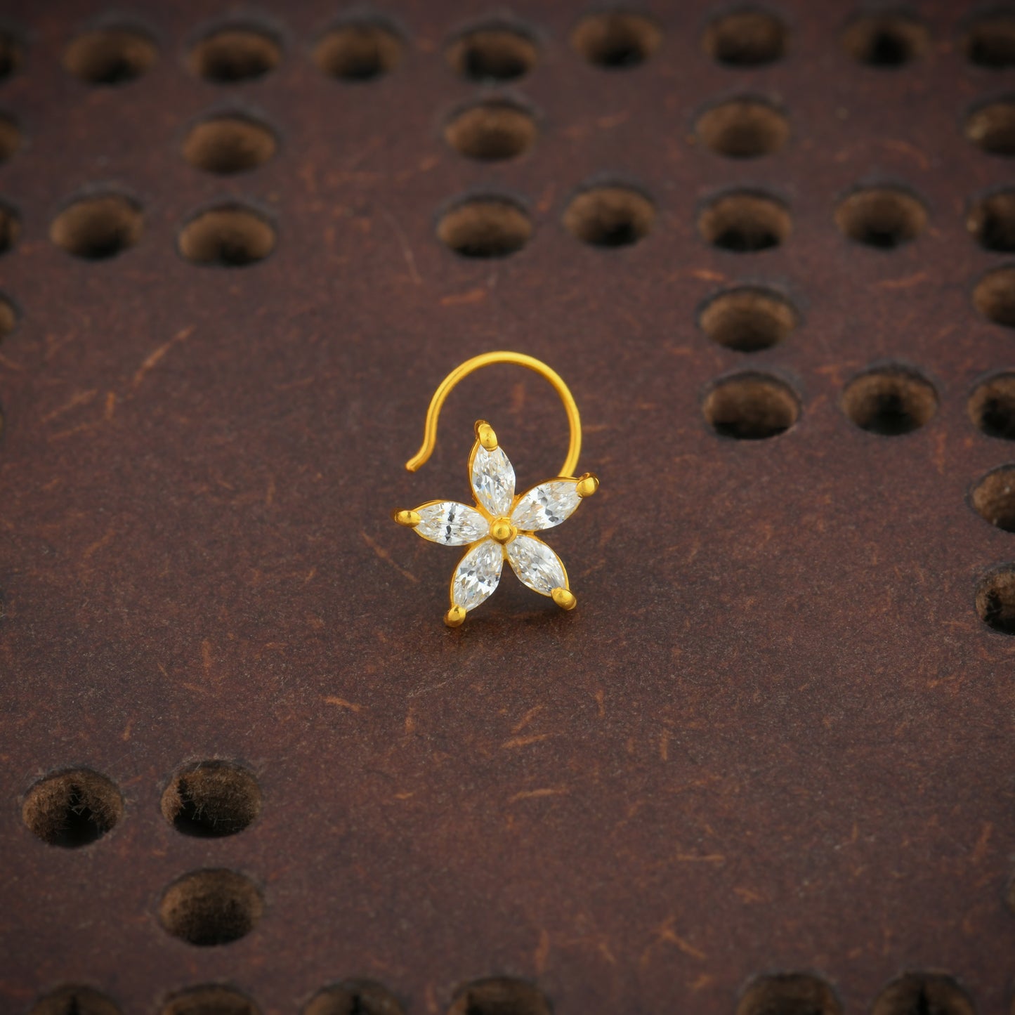 Champa Gold Plated Silver CZ Nose Pin