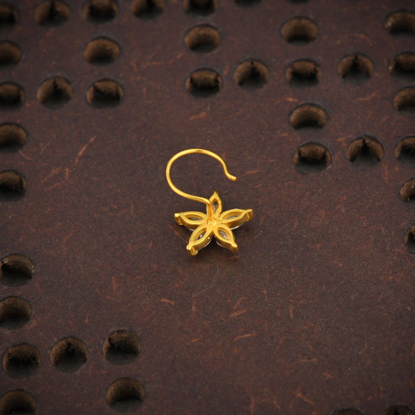 Champa Gold Plated Silver CZ Nose Pin