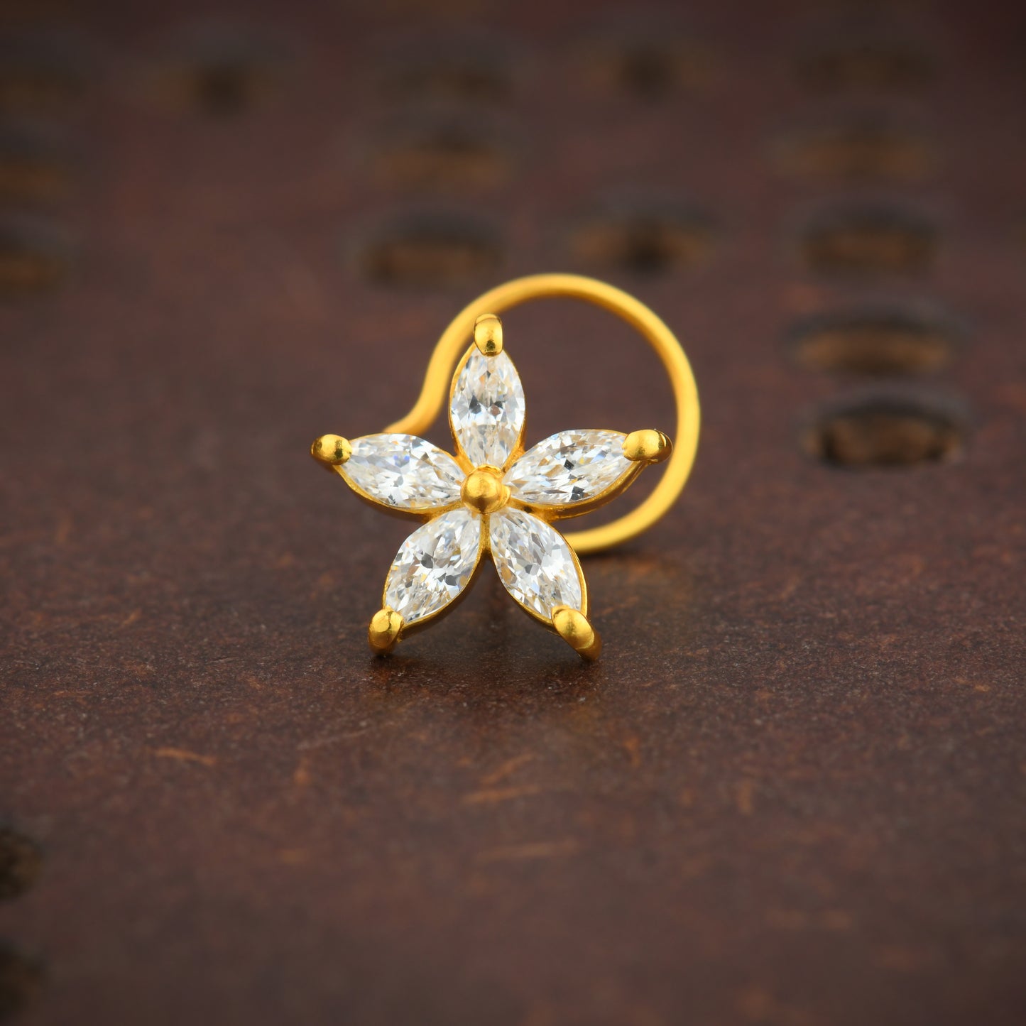 Champa Gold Plated Silver CZ Nose Pin