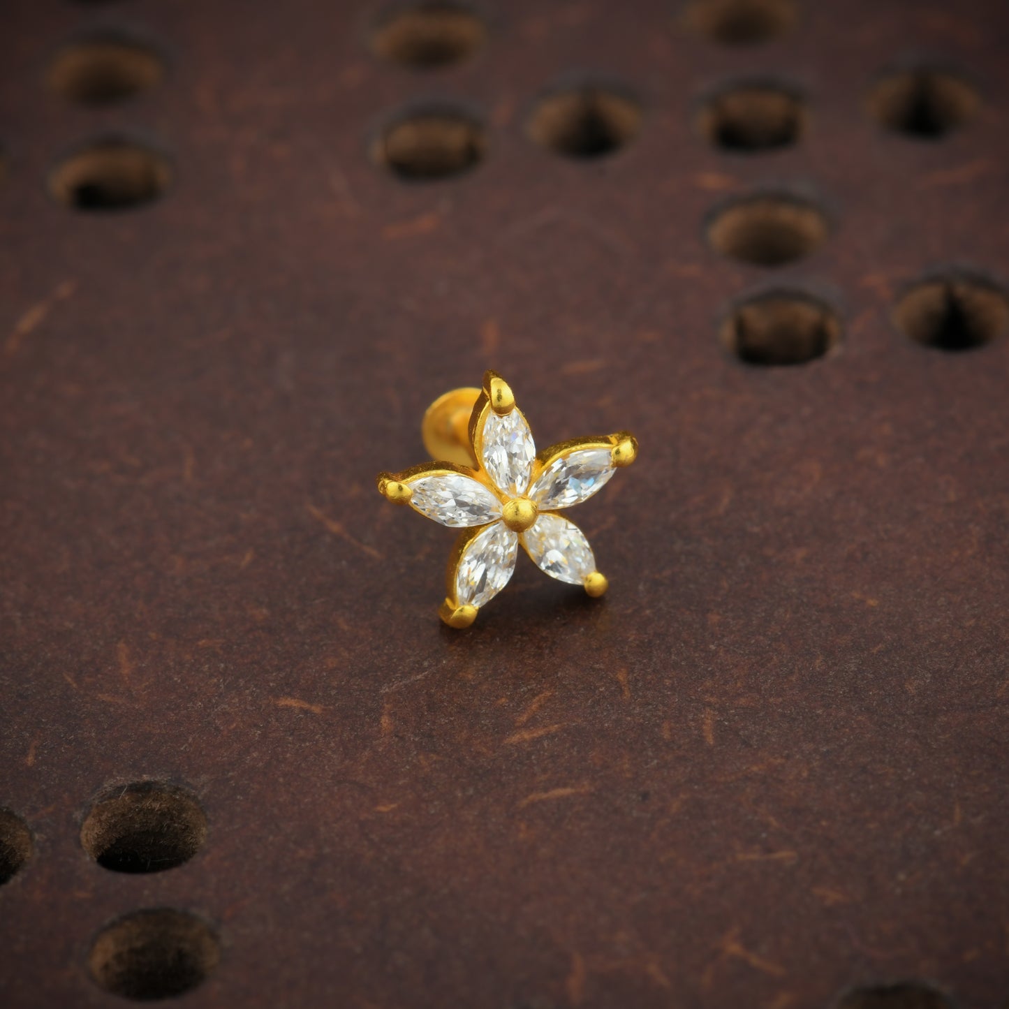 Champa Gold Plated Silver CZ Nose Pin