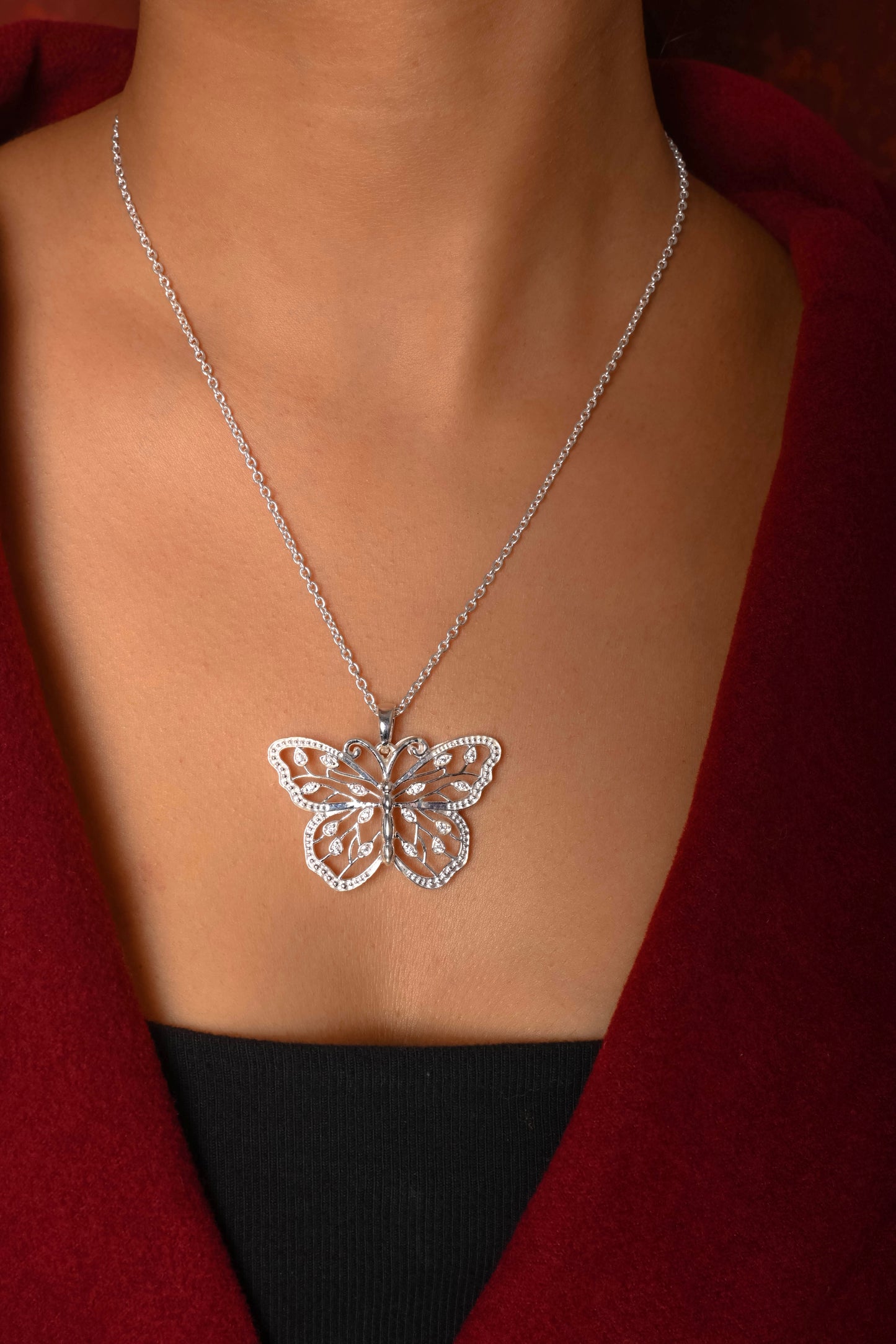 Beautiful Wings Silver Butterfly Pendant Necklace