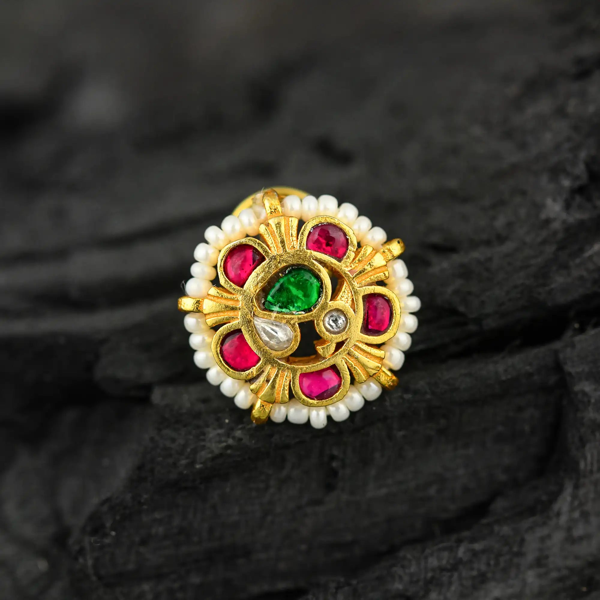 Totapari Kundan Gold Plated Silver Nose Pin, an example of a wire type nose pin