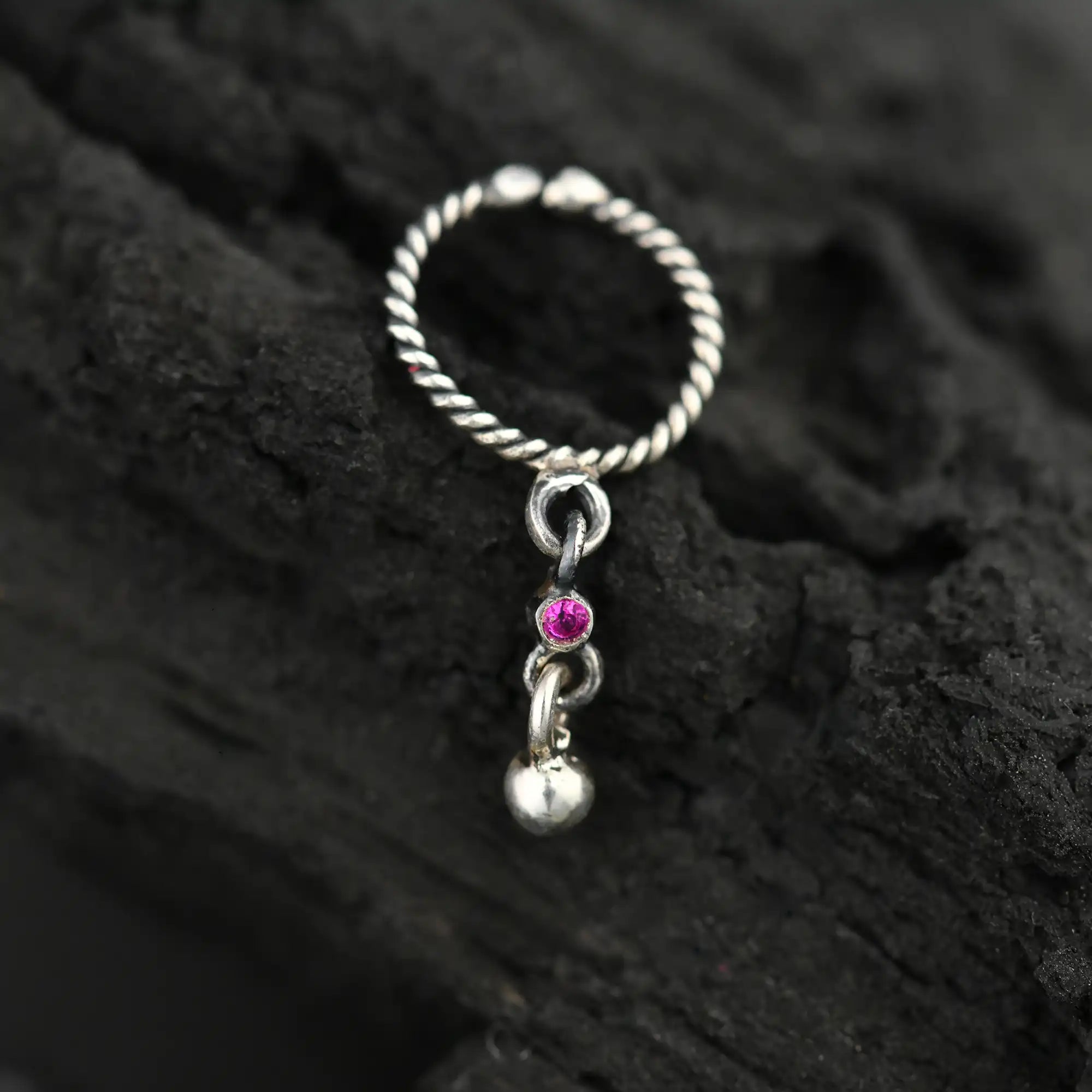 Delicate septum oxidised silver nose pin by Totapari