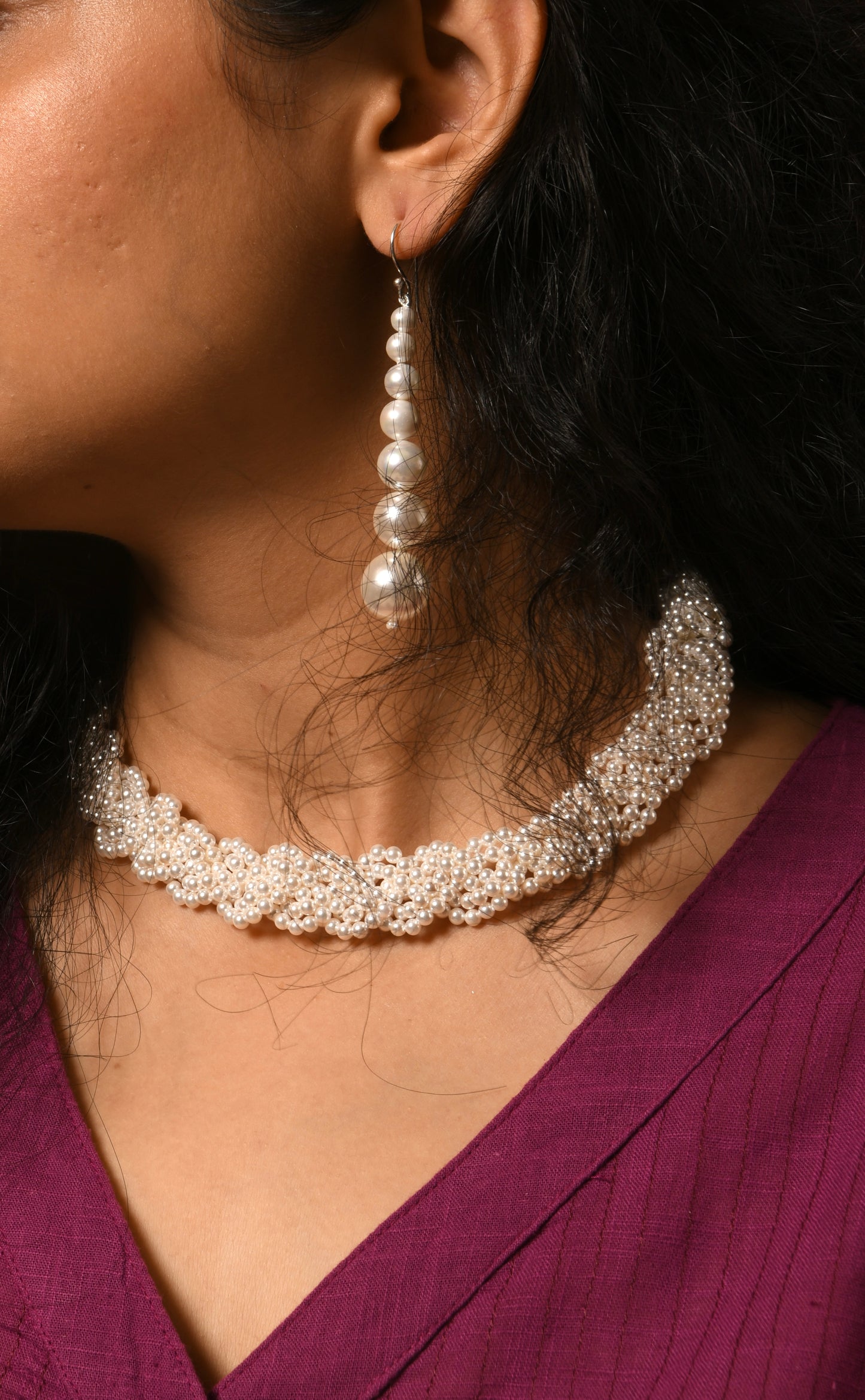 Braided Pearl Necklace (Silver-Plated)