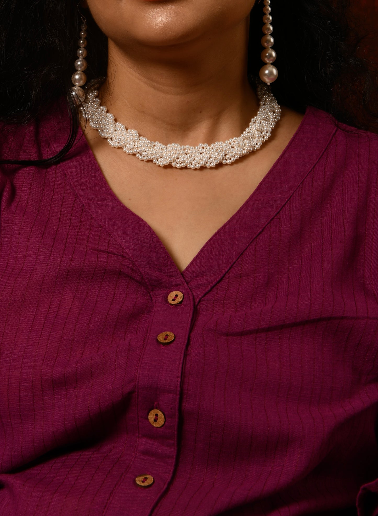 Braided Pearl Necklace (Silver-Plated)