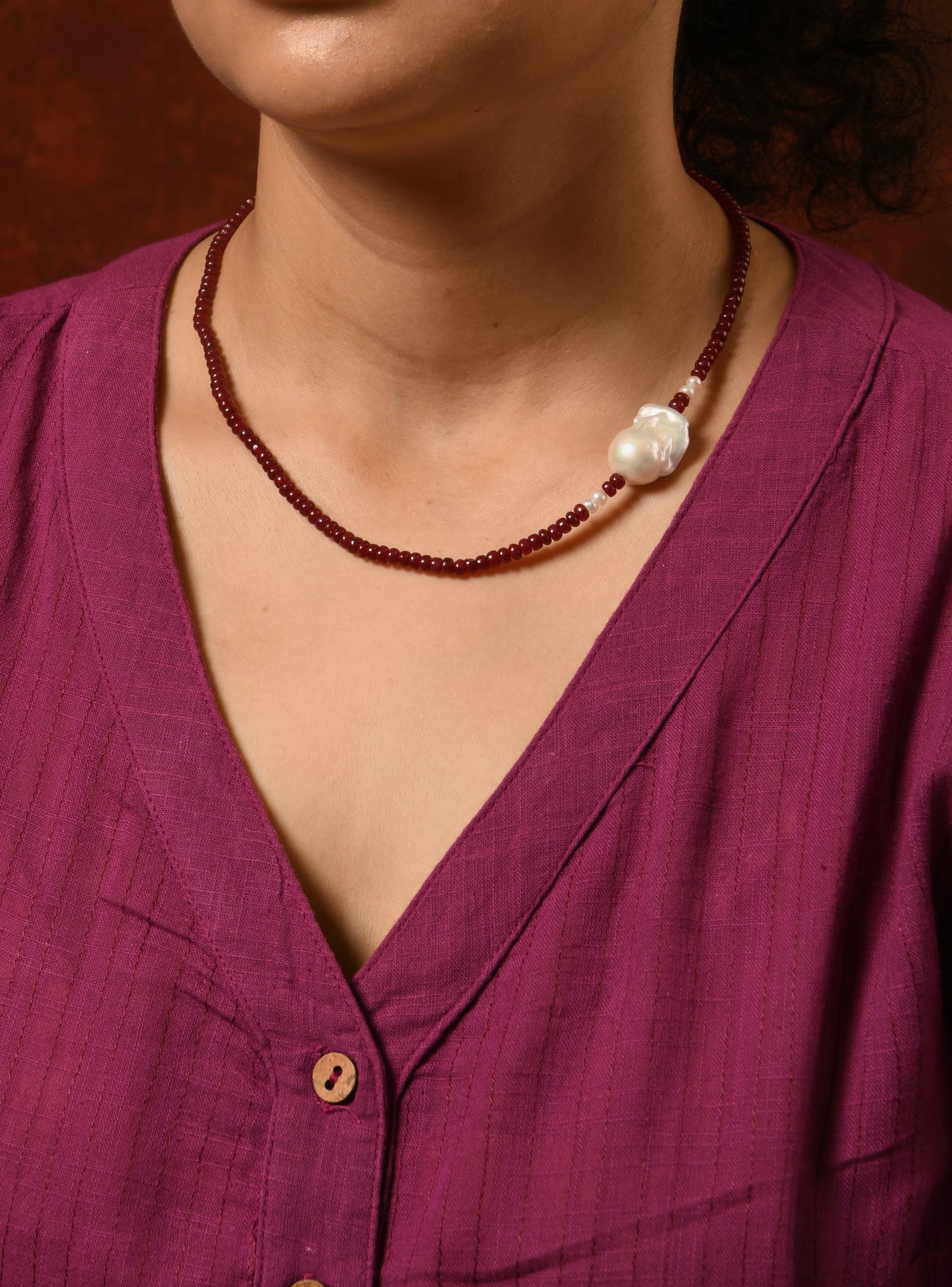 Baroque Pearl and Rubies Necklace Set