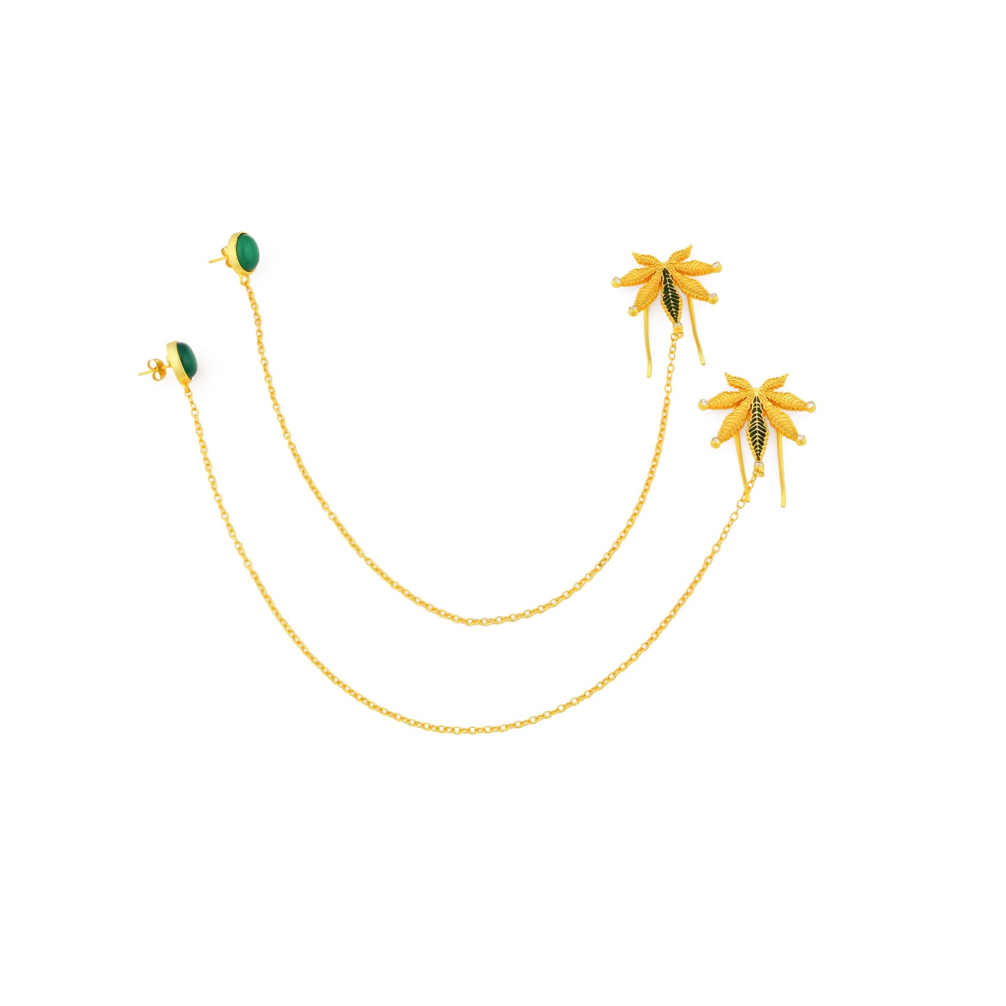 Corbett Canabis Leaf Earrings With Chains