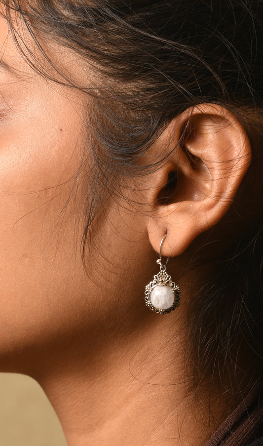 Intricate Silver Moonstone Earrings
