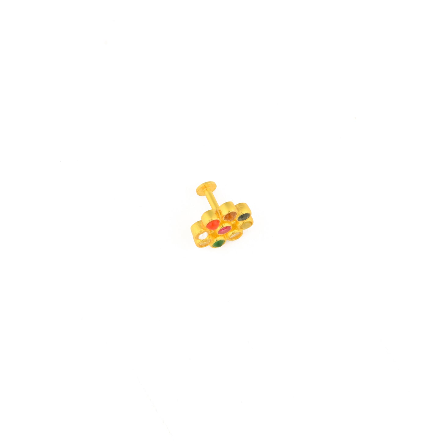 Navratna Screw Back Gold Plated Silver Nose Pin