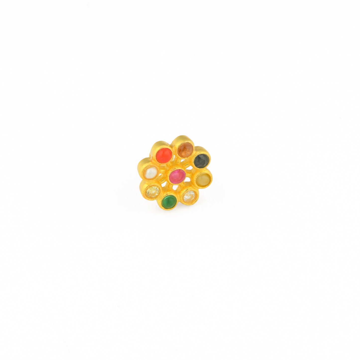 Navratna Screw Back Gold Plated Silver Nose Pin