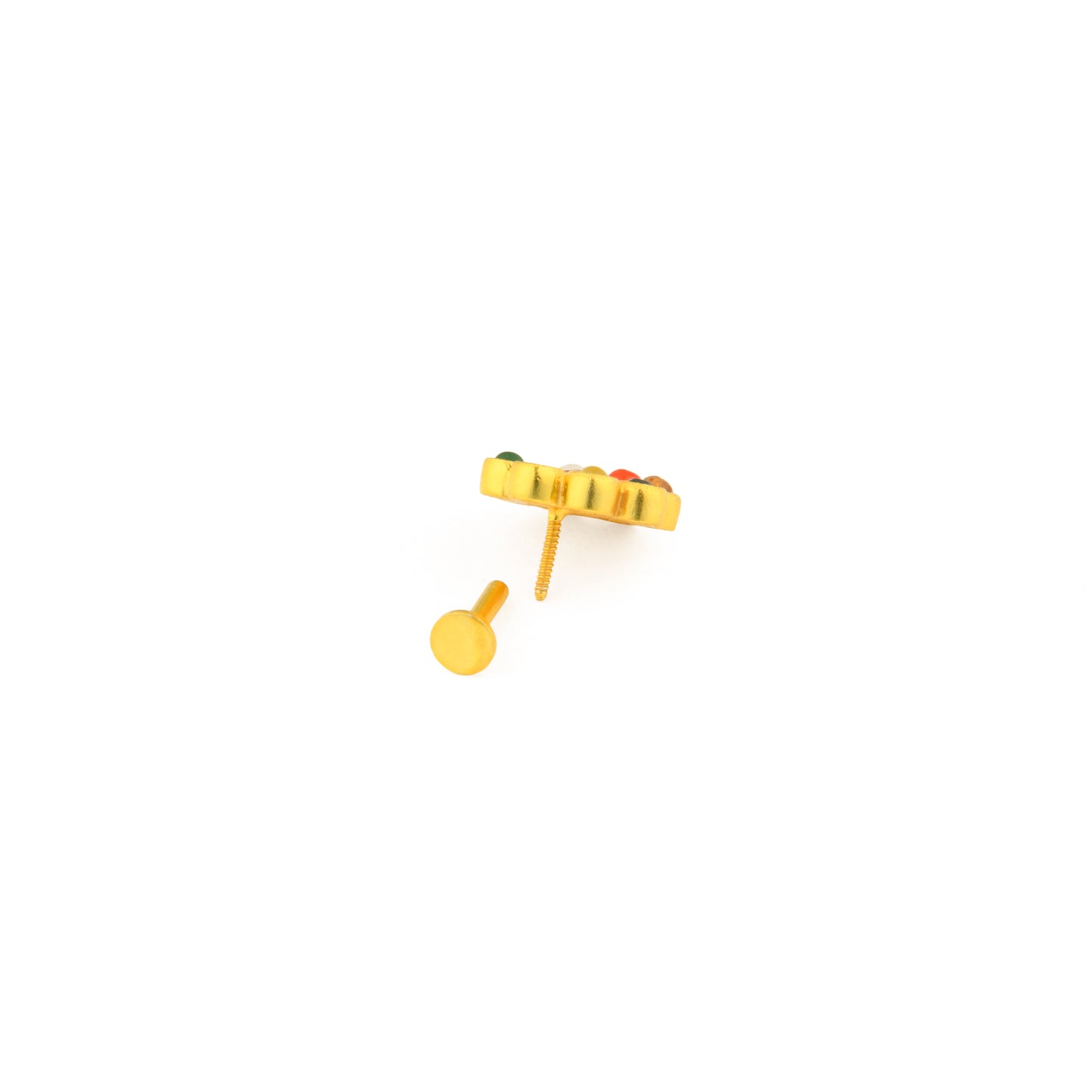 Navratna Screw Back Gold Plated Silver Nose Pin