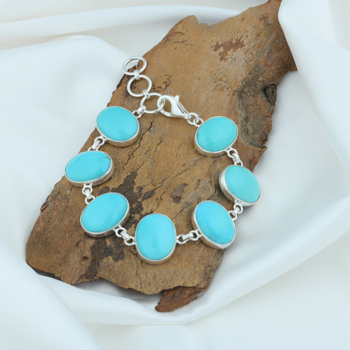 Natural Turquoise In Silver Bracelet