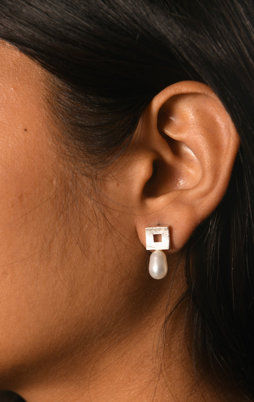 Silver Pearl Square Studs