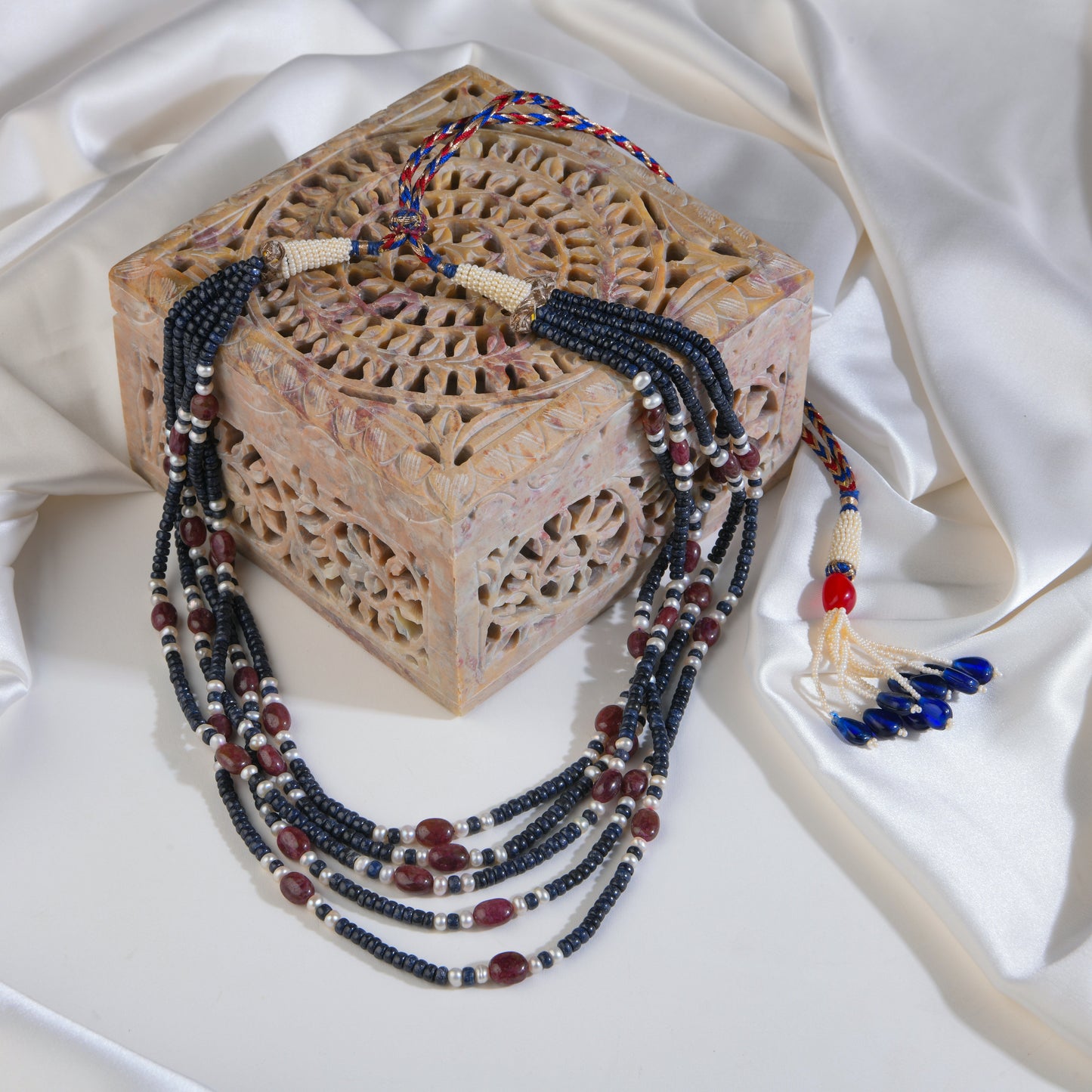 Lapis-Lazuli Ruby And Pearls Necklace