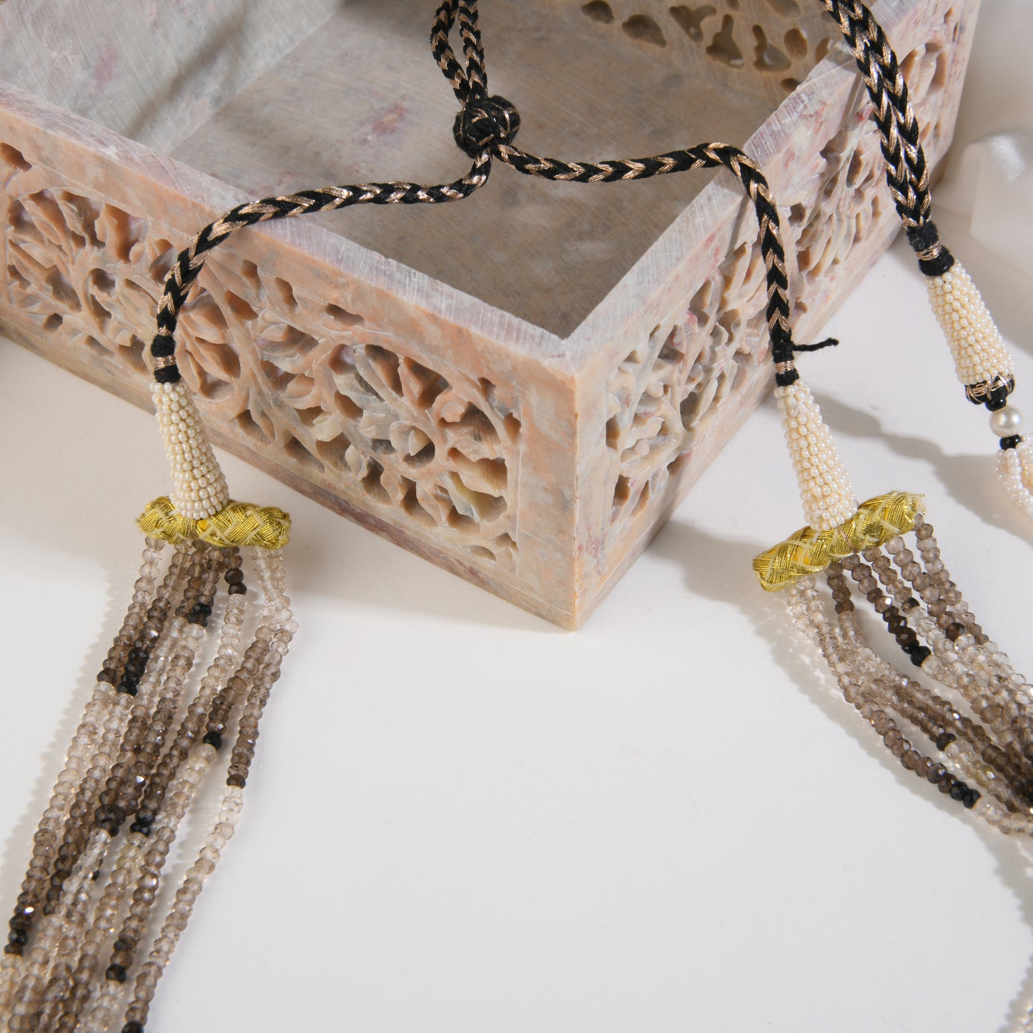 Multilayered Graduated Smoky Quartz Necklace