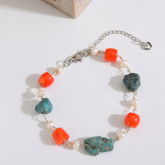 Coral Turquoise and Pearl Bracelet