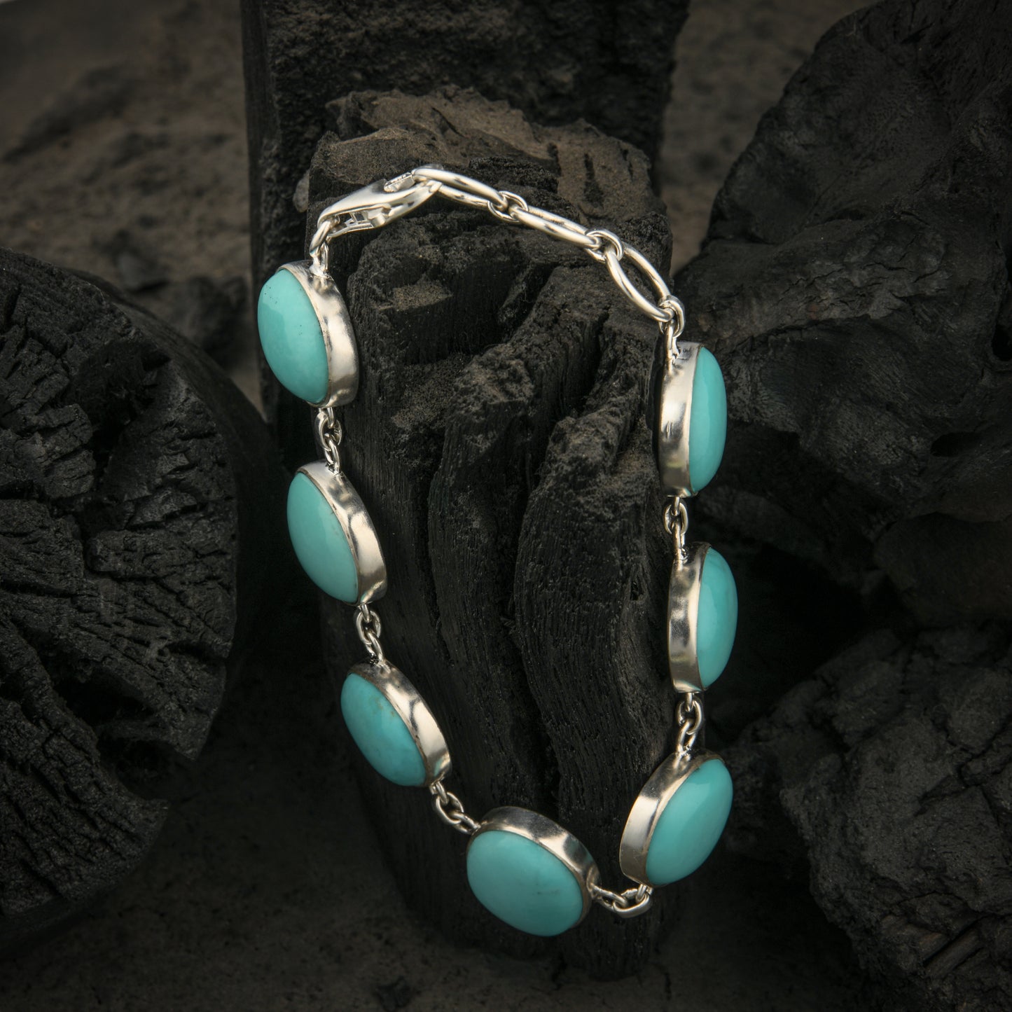 Natural Turquoise In Silver Bracelet