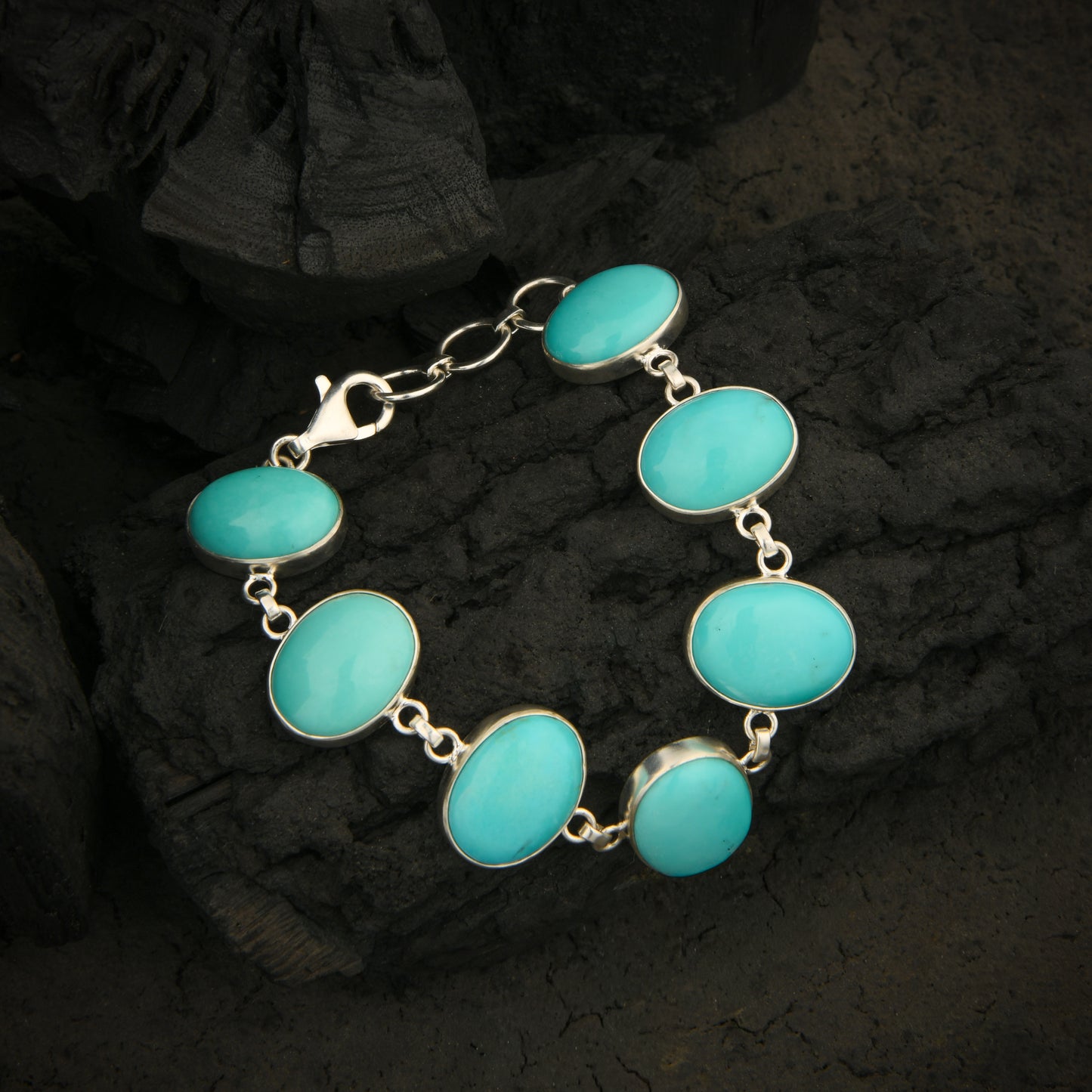 Natural Turquoise In Silver Bracelet
