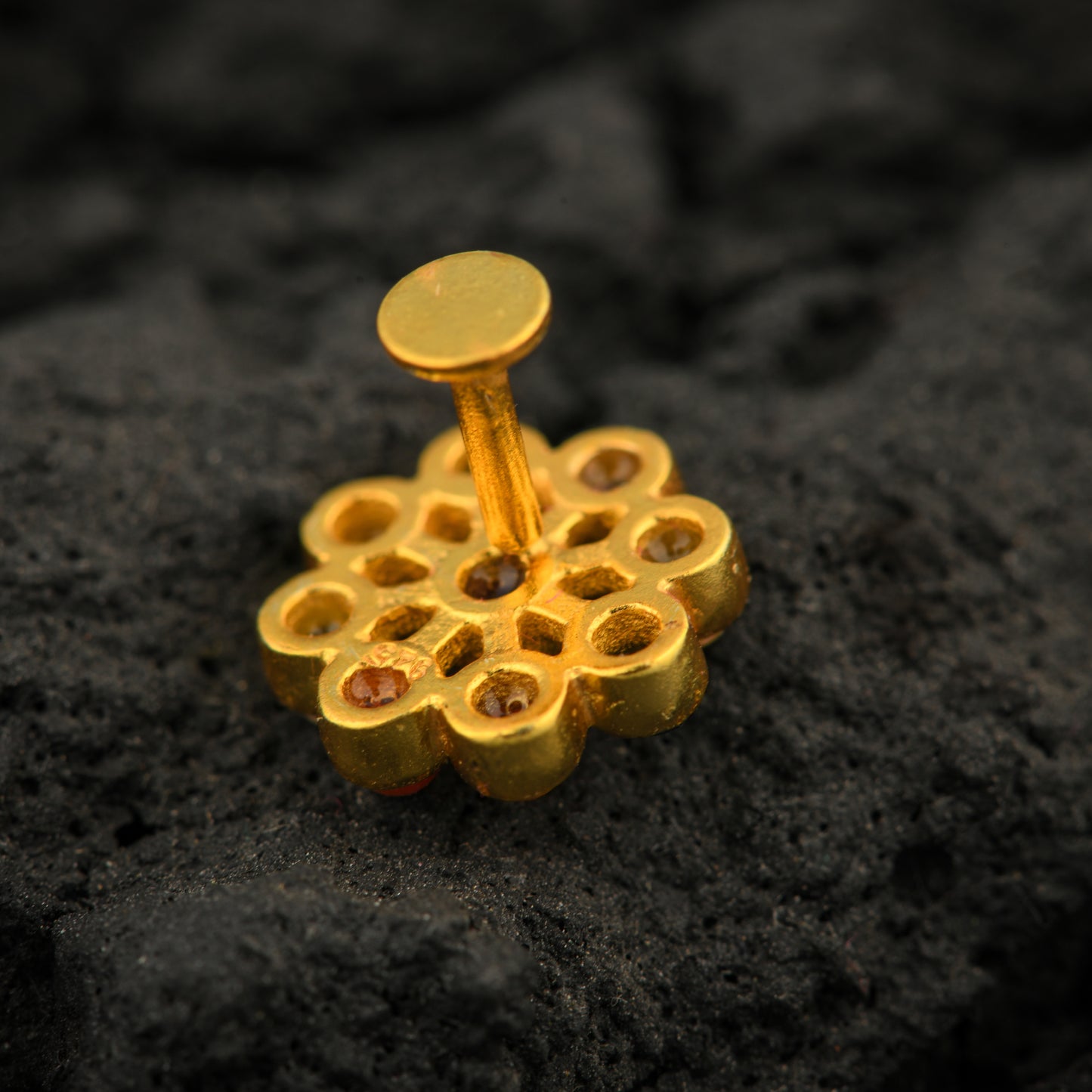 Navratna Screw Back Gold Plated Silver Nose Pin