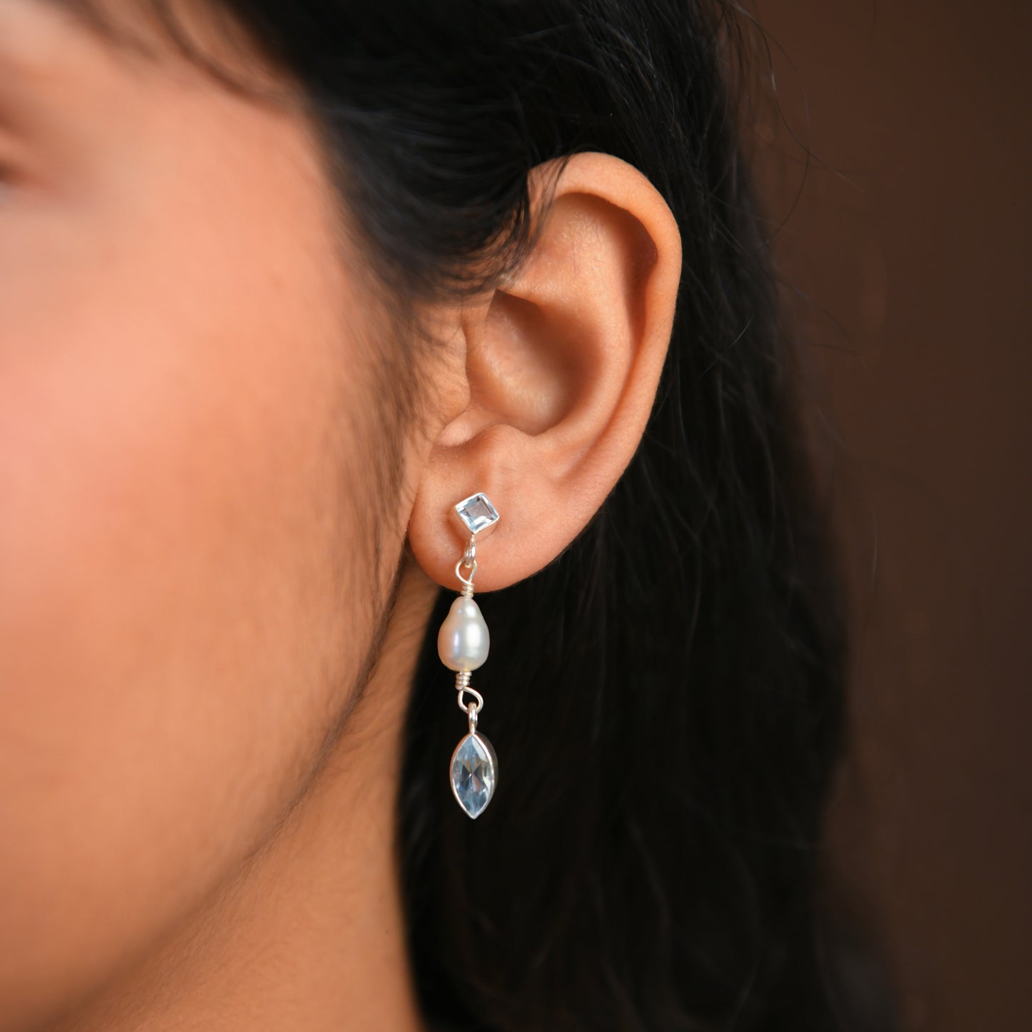 Blue Topaz Pearl And Silver Earrings